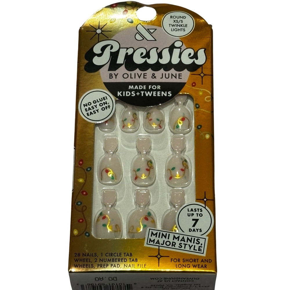 Olive & June Pressies Twinkle Lights Press On Nails Round XS/S Holiday Kids 32ct